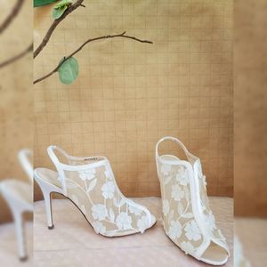Nina Meggin Slingback Heel Ivory Floral Mesh